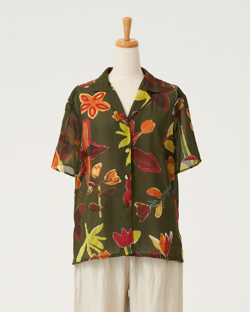 flower open collar blouse - HEO tokyo vintage